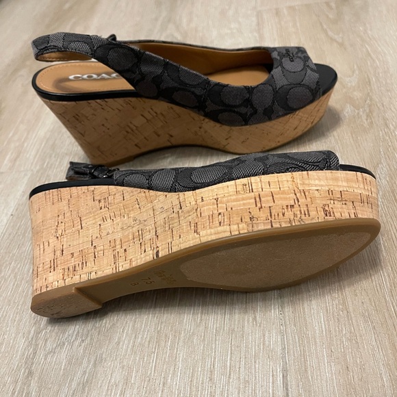 Coach Black and Brown Wedge Sandals with Cork Heel - Picture 1 of 3